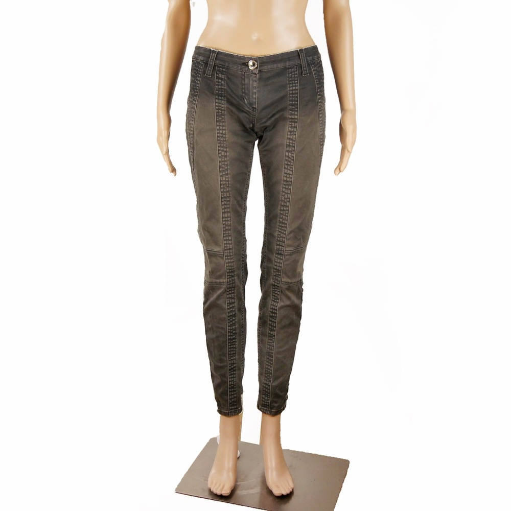 Elisabetta Franchi Low Rise Stone Wash Dark Grey Green Denim Skinny Jeans